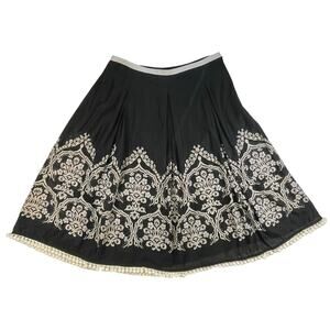 Ann Taylor LOFT Cotton Skirt Size 10 Pom Pom Trim Cottagecore Flare Skirt